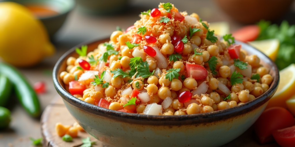 Choley (chickpea) chaat with salad